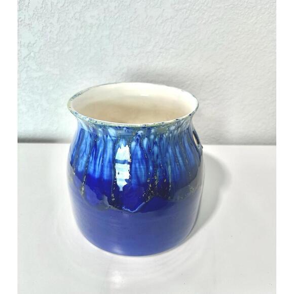 Hanging Planter Blue Ceramic Deep Blue Drip Glaze White Inside Large Unbranded - Picture 6 of 6
